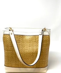 Laura DiMaggio Structured Raffia Bucket With Leather Trim