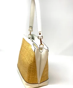 Laura DiMaggio Structured Raffia Bucket With Leather Trim