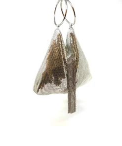 Whiting And Davis Silver Triangle Mesh Cascade Bracelet Clutch Evening Bags