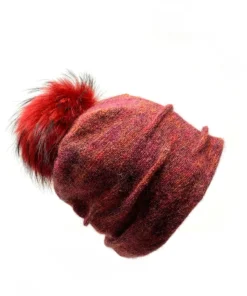 Angiolo Frasconi Hats AF Mohair Wool Pom Pom Knit Hat Red