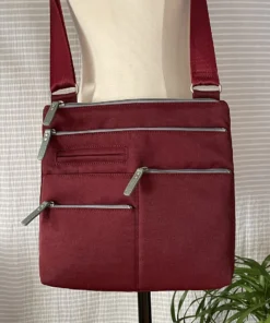 Highway Buzz Bags NICO- Small Nylon Multi-Pocket Bag | WINE And SAGE | Adjustable Cross-Body Strap