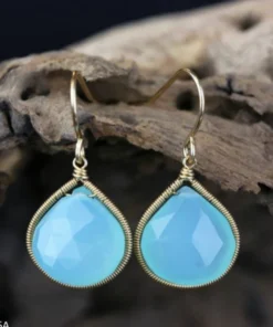 Made In NYC Simple Teardrop Earring Blue Chalcedony