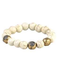 Tat2 Designs Gold Cera White Turquoise Stretch Bracelet