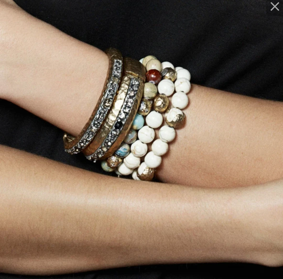 Tat2 Designs Gold Cera White Turquoise Stretch Bracelet 4 Tat2 Designs Gold Cera White Turquoise Stretch Bracelet