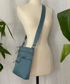 Highway Buzz Bags NICO- Small Nylon Multi-Pocket Bag | Blue Jay X Sage | Adjustable Cross-Body Strap