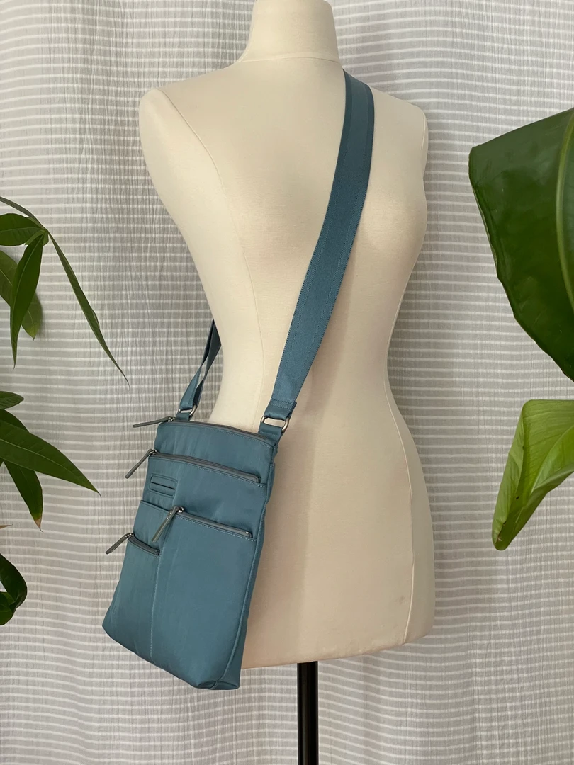 Highway Buzz Bags NICO- Small Nylon Multi-Pocket Bag | Blue Jay X Sage | Adjustable Cross-Body Strap 4 Highway Buzz Bags NICO- Small Nylon Multi-Pocket Bag | Blue Jay X Sage | Adjustable Cross-Body Strap