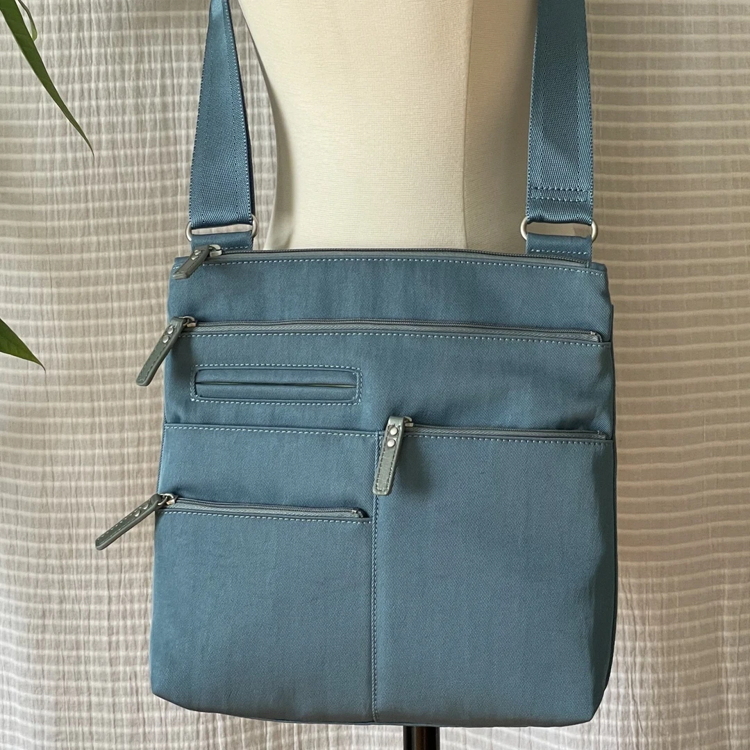 Highway Buzz Bags NICO- Small Nylon Multi-Pocket Bag | Blue Jay X Sage | Adjustable Cross-Body Strap 3 Highway Buzz Bags NICO- Small Nylon Multi-Pocket Bag | Blue Jay X Sage | Adjustable Cross-Body Strap