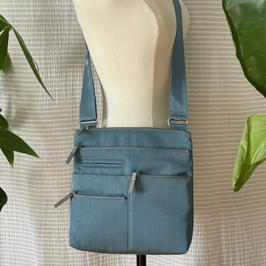 Highway Buzz Bags NICO- Small Nylon Multi-Pocket Bag | Blue Jay X Sage | Adjustable Cross-Body Strap 6 Highway Buzz Bags NICO- Small Nylon Multi-Pocket Bag | Blue Jay X Sage | Adjustable Cross-Body Strap