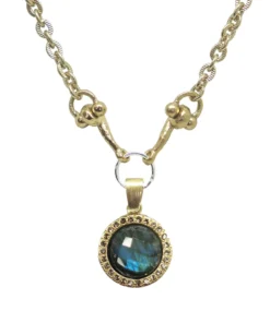 Tat2 Designs Gold Labradorite Crystal Bezel Horsebit Necklace Jewelry